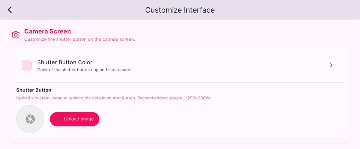Camera screen shutter button color and image upload