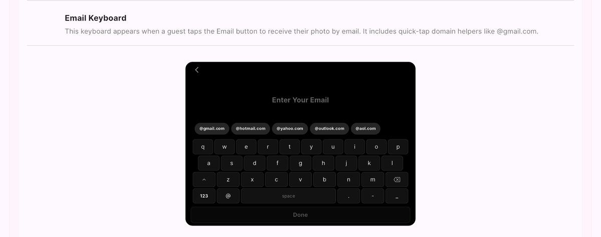 Email keyboard with quick-tap domain helper buttons