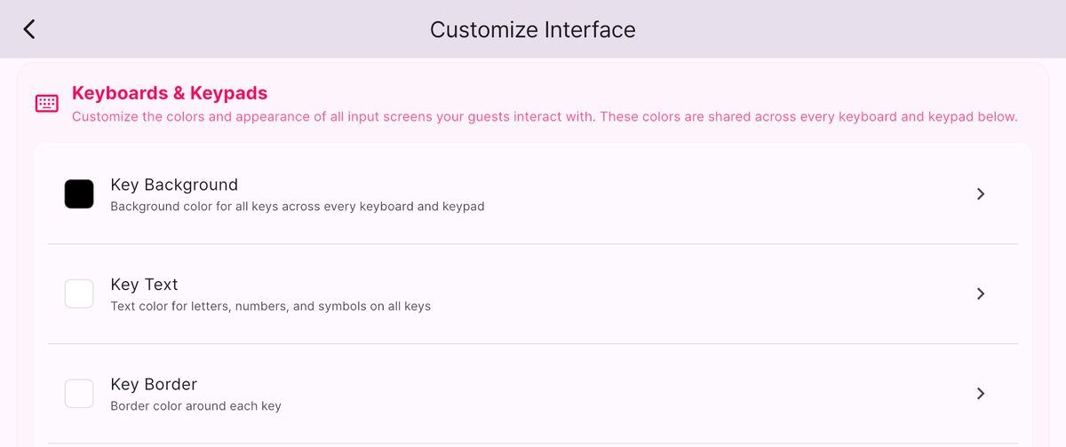 Shared key colour settings for all keyboards and keypads