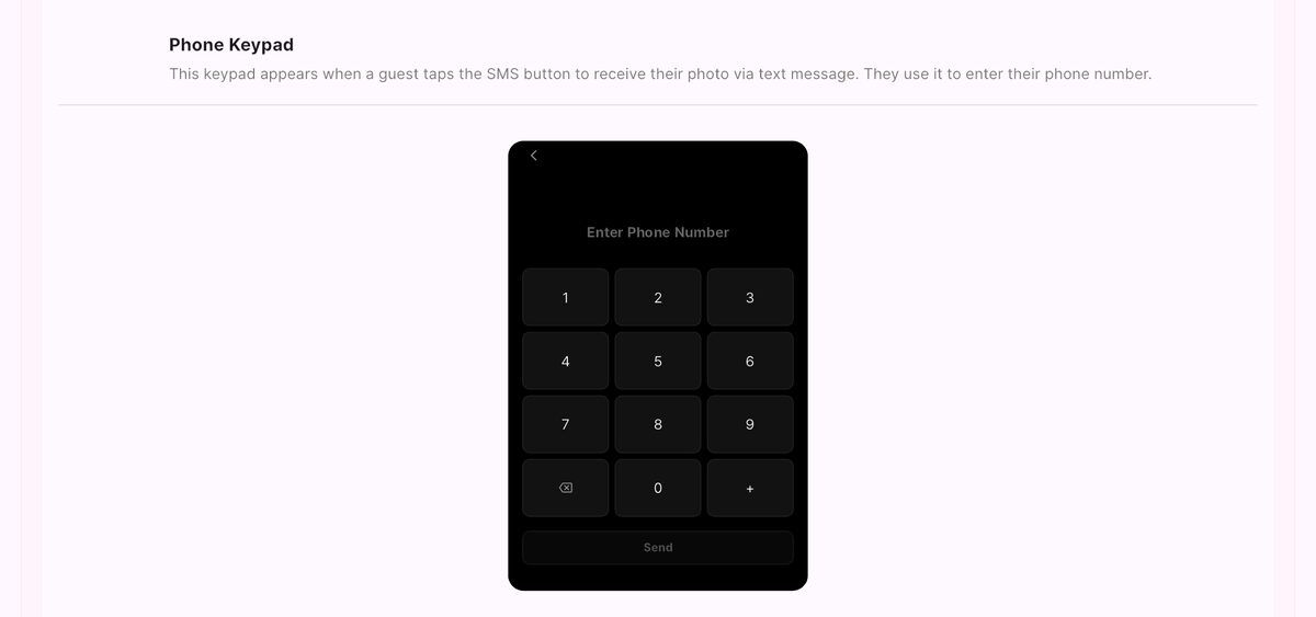 Phone keypad guests use to enter their number for SMS delivery
