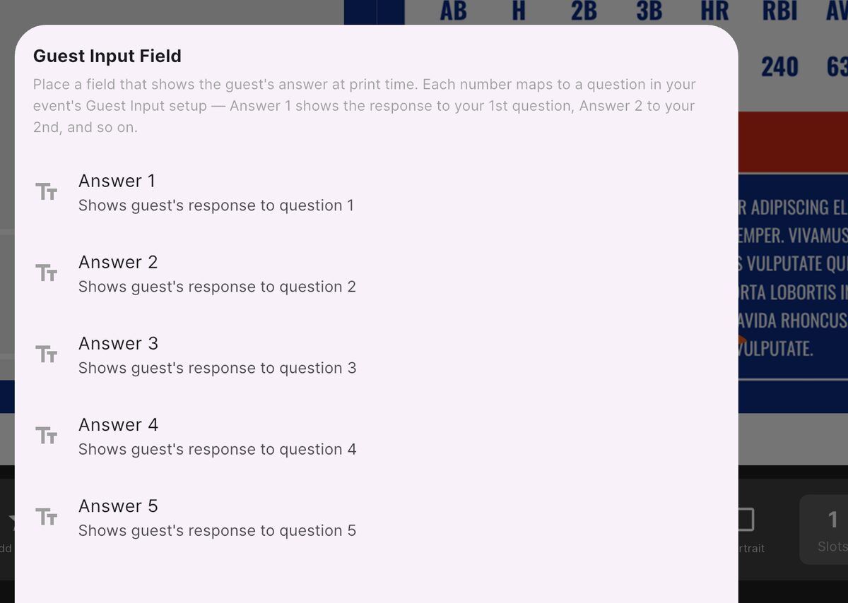 Guest Input Field picker listing Answer 1 through Answer 10