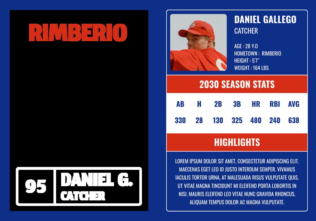 Trading card artwork designed in Canva, with a solid block marking the photo area