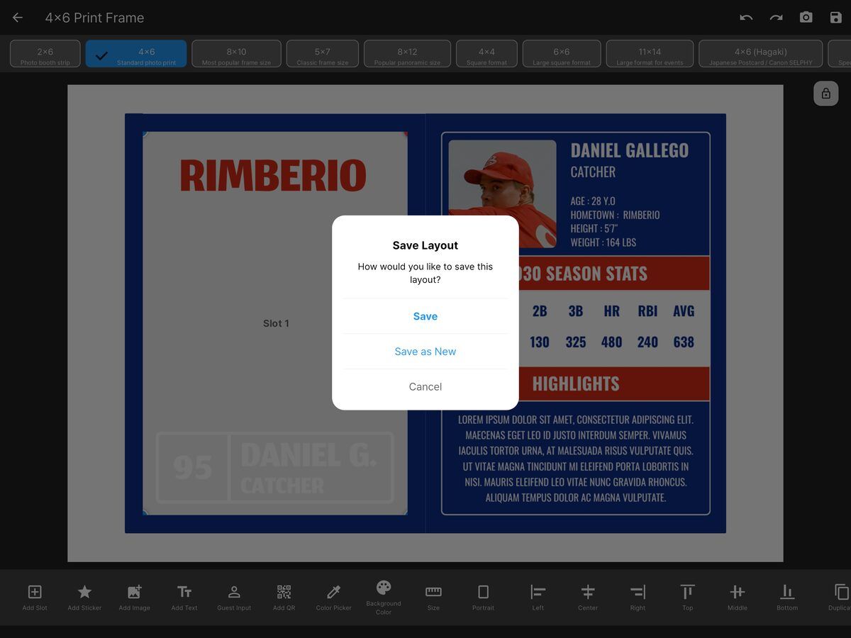 Save Layout dialog with Save, Save as New, and Cancel options
