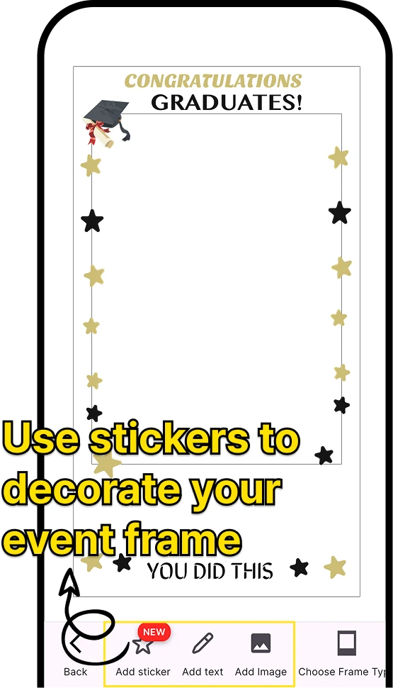 Sticker and emoji customization interface for photobooth frames