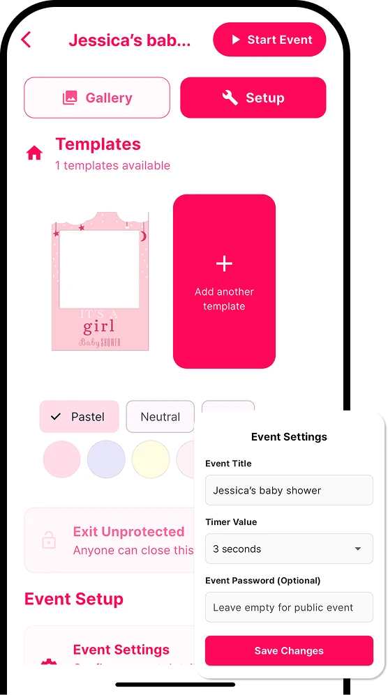Event management interface for creating and managing multiple photobooth events