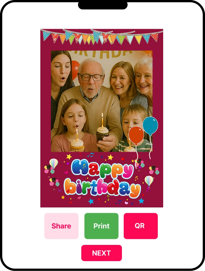 Quick sharing and output options for photobooth photos - QR codes, email, print, social media